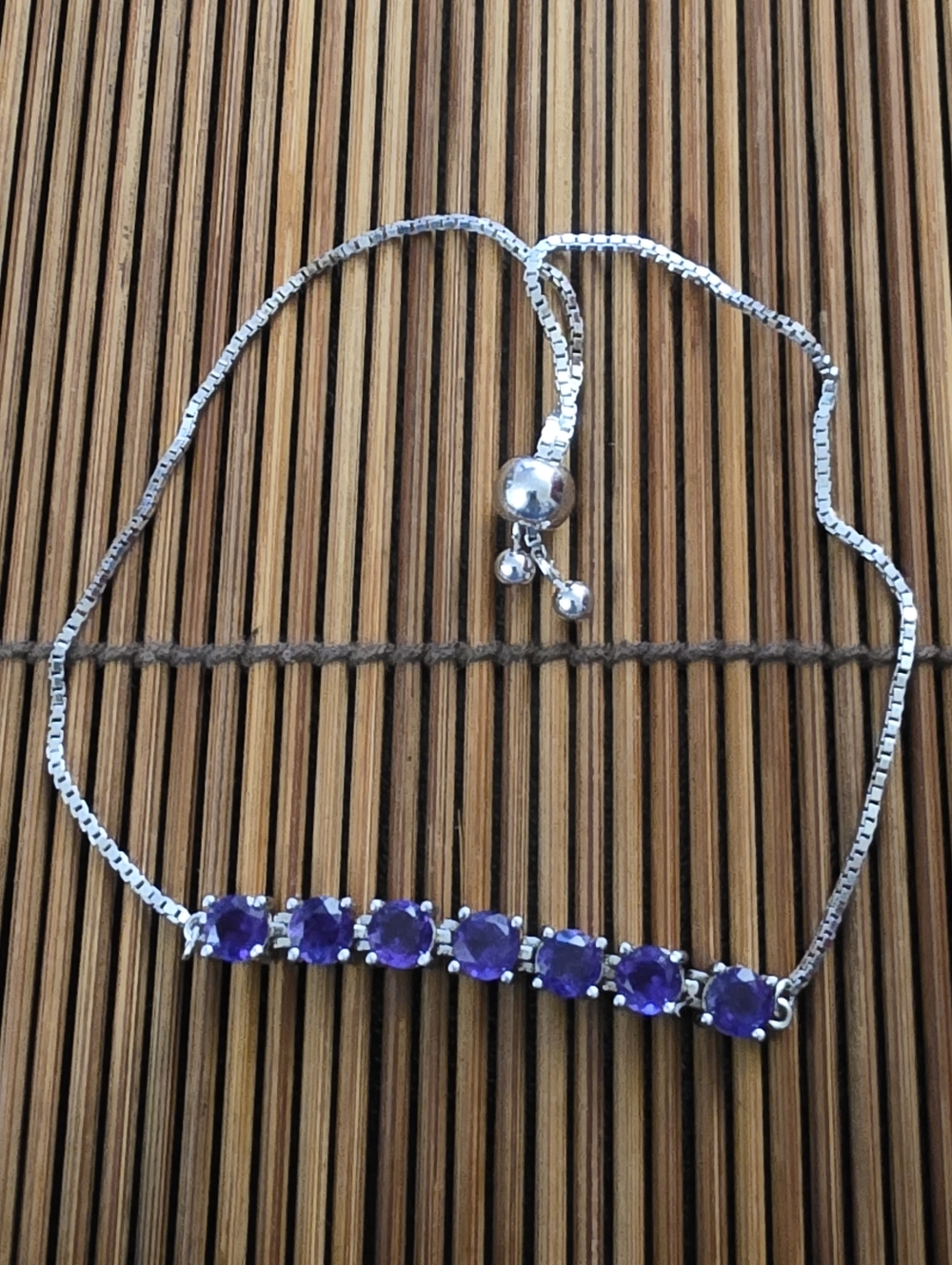 925 Silver Amethyst Adjustable Bracelet